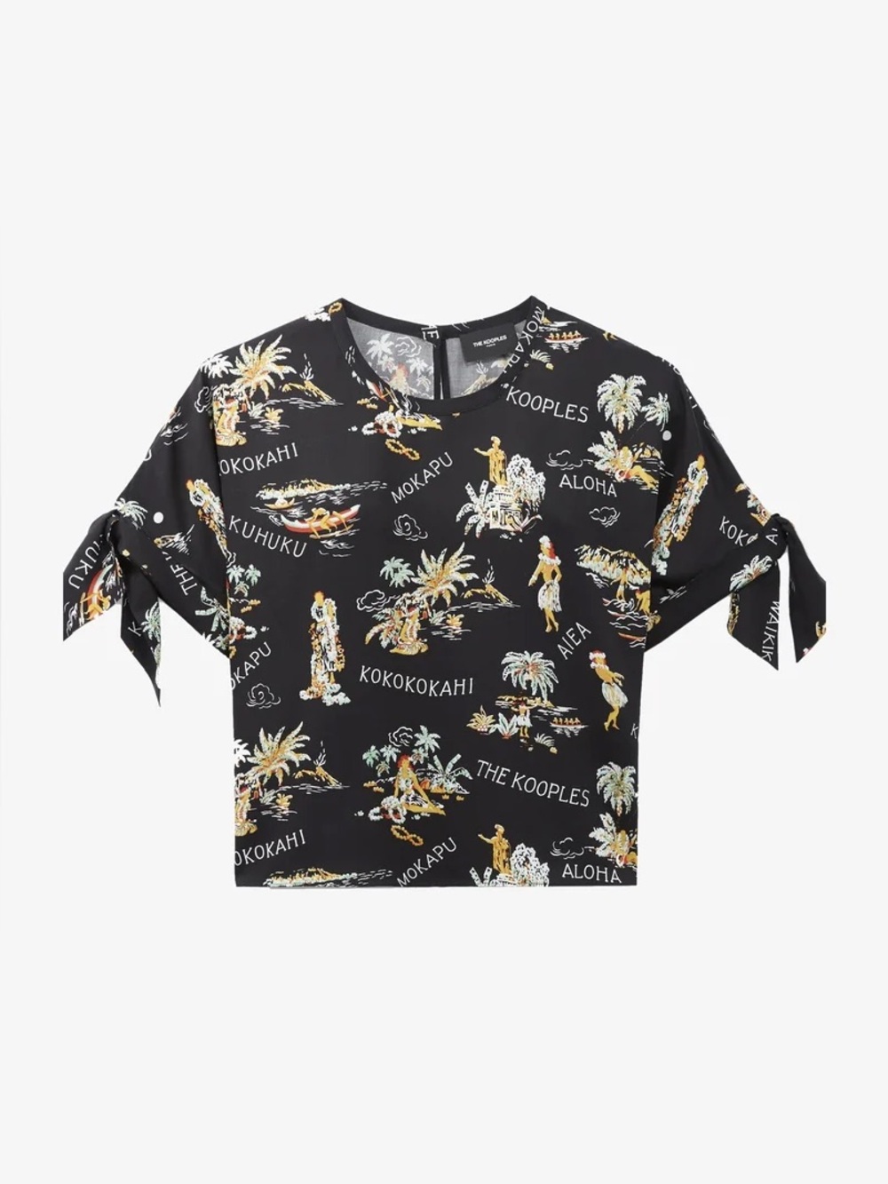 The Kooples Women’s Black Hawaiian print Viscose tie top 02